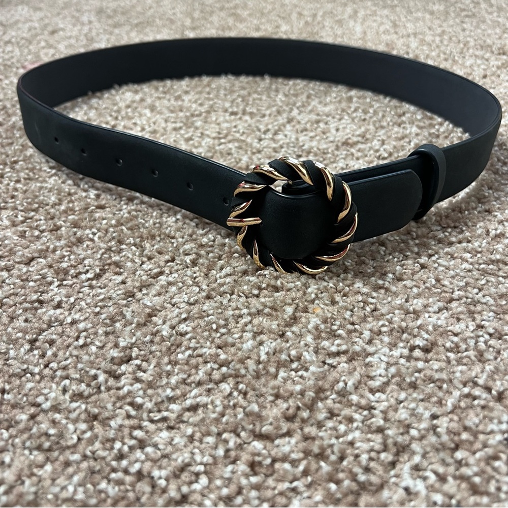 Anne Klein Black Belt with Gold Twisted Buckle